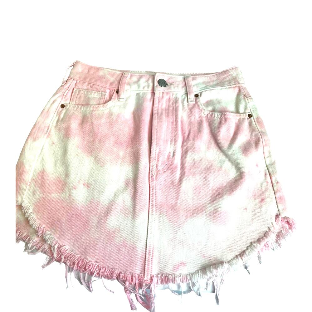 PacSun Tie-Dye High Rise Denim Jeans Mini Skirt | Pink | sz 24 NEW - Picture 3 of 11